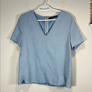 Zara Blue Suede Boxy Short Sleeve Blouse
